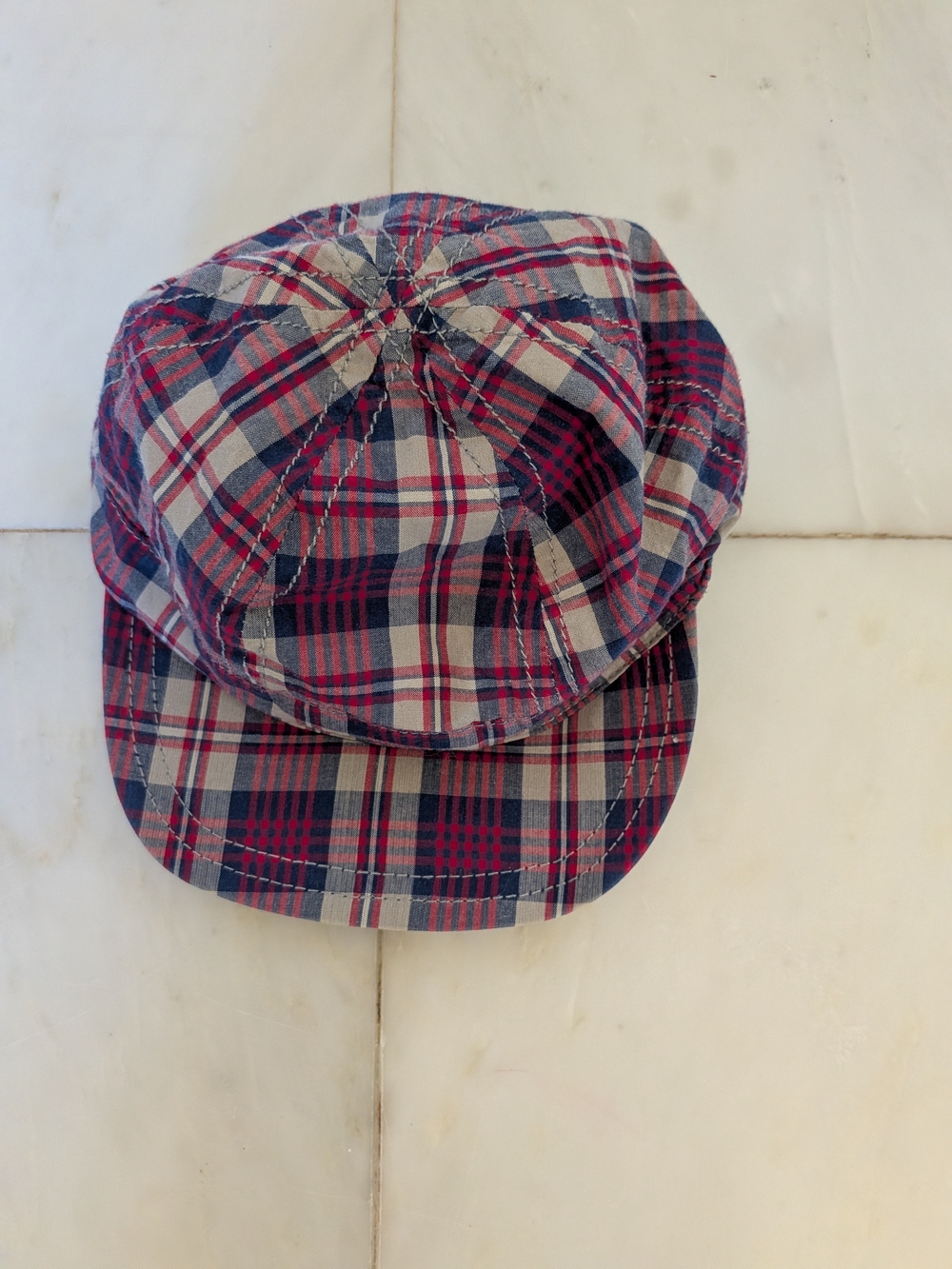 Kids Plaid Cotton Cap in Blue and Red